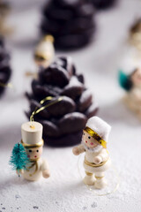  SNOWY CHOCOLATE PINECONES on a Christmas rustic background
