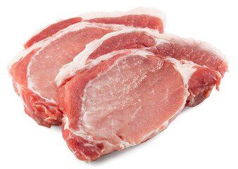 sliced raw pork meat isolated on white background. with clipping path. full depth of field.
