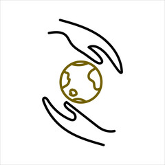 Earth, world, planet in hands isolated icon. Saving nature. Vector illustration.
