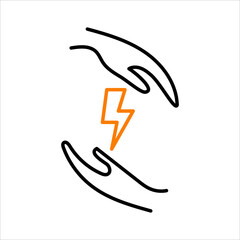 Energy, lighting in hands isolated icon. Saving nature. Vector illustration.