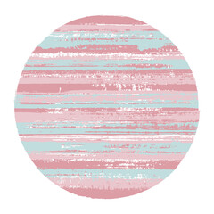 Hipster circle vector geometric shape with striped texture of ink horizontal lines. Disk banner with old paint texture. Badge round shape circle logo element with grunge background of stripes.