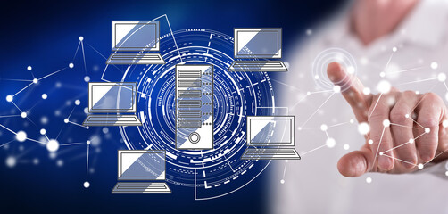 Man touching a hosting concept