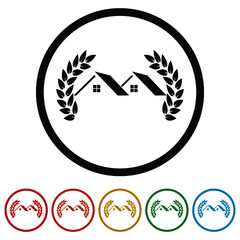 Laurel wreath with a house ring  icon, color set
