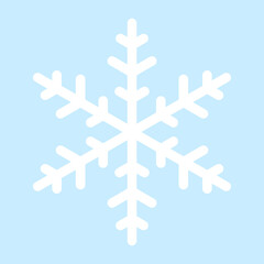 White vector snowflake on blue background. Simple flat snowflake icon. Vector illustration for Christmas and New Year