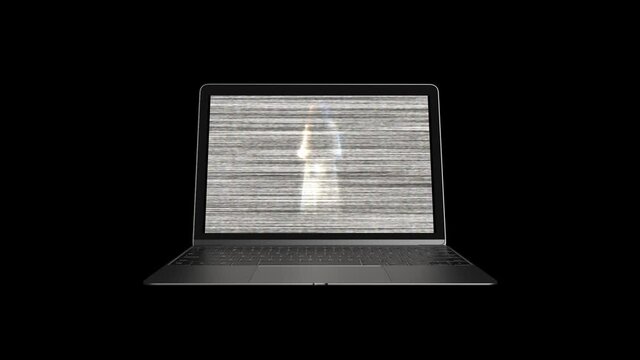 Computer with a scary ghost. Infected computer concept 77