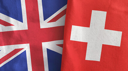 Switzerland and United Kingdom two flags textile cloth 3D rendering © Aleks Taurus