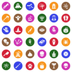 Horror Icons. White Flat Design In Circle. Vector Illustration.