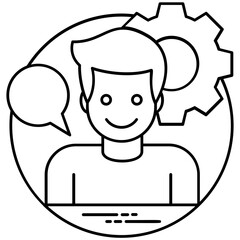 
A male avatar with two circling arrows and speech bubble indicating seo consulting 
