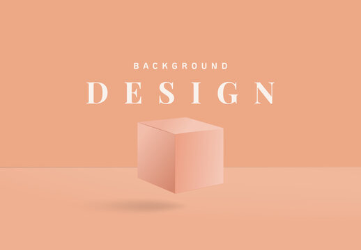 Minimalist Product Display Mockup Design, Box Floating Over Bright Nude Orange Background