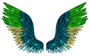 Beautiful magic glittery bright green vector wings