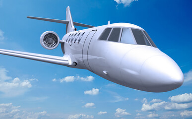 3d moderner Privat Jet am Himmel mit Wolken