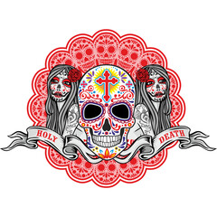 Holy Death, Day of the Dead, mexican sugar skull, grunge vintage design t shirts