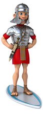 Naklejka premium Fun 3D cartoon roman soldier surfing
