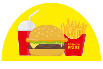 Burger and fries meal vector Illustration