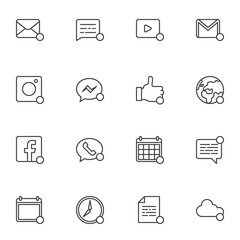 UI notification line icons set, outline vector symbol collection, linear style pictogram pack. Signs, logo illustration. Set includes icons as new message notice, email, chat bubble, calendar, clock