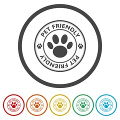 Sticker with pet friendly text ring icon, color set