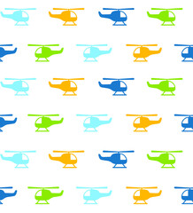 Vector pattern with helicopters. Cartoon helicopters. 

