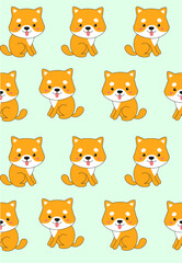 Vector pattern with cute dog. Puppy. the cartoon dog lies. the dog is sitting. puppy. shibu inu
