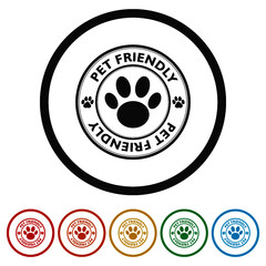 Sticker with pet friendly text ring icon, color set