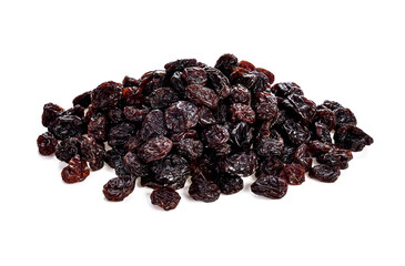 Dried raisins isolated on white background.