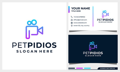 video camera logo for movie cinema production with business card design template