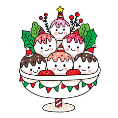 Hand draw cartoon cute Merry Christmas, Sweet ice cream vector.