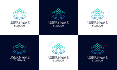 set of Lotus logo design template, magnolia flower line art style. yoga, spa, beauty salon luxury logo