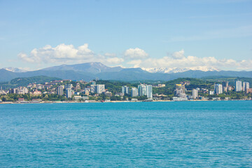 Fototapeta premium Russia, Black Sea view of Sochi from the sea.