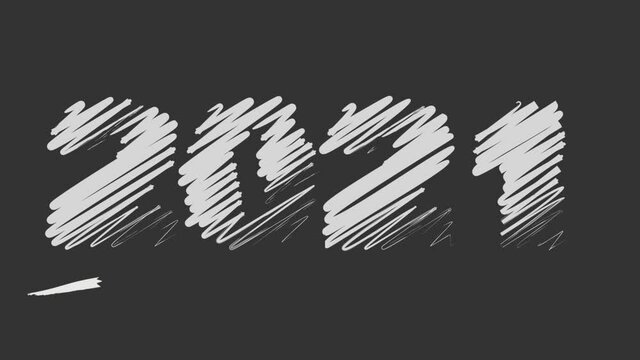 Abstract new year 2021, animated creative text scrawled with chalk on blackboard, correction and date change.