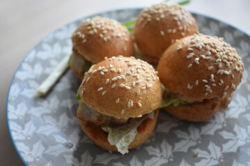 Mini burger with sesame seeds