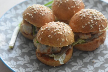 Mini burger with sesame seeds