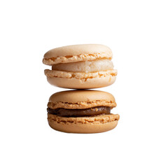 Caramel and vanila tasty french macaroons on white isolated background