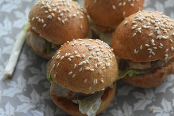 Mini burger with sesame seeds