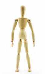 Wooden dummy man on white background