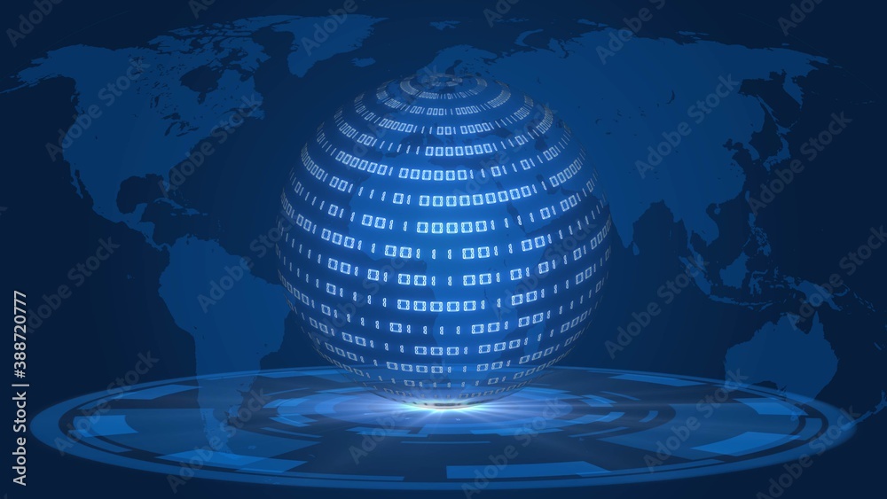 Poster abstract 3d data flow illustration - digital futuristic technology concept - sphere of binary code o