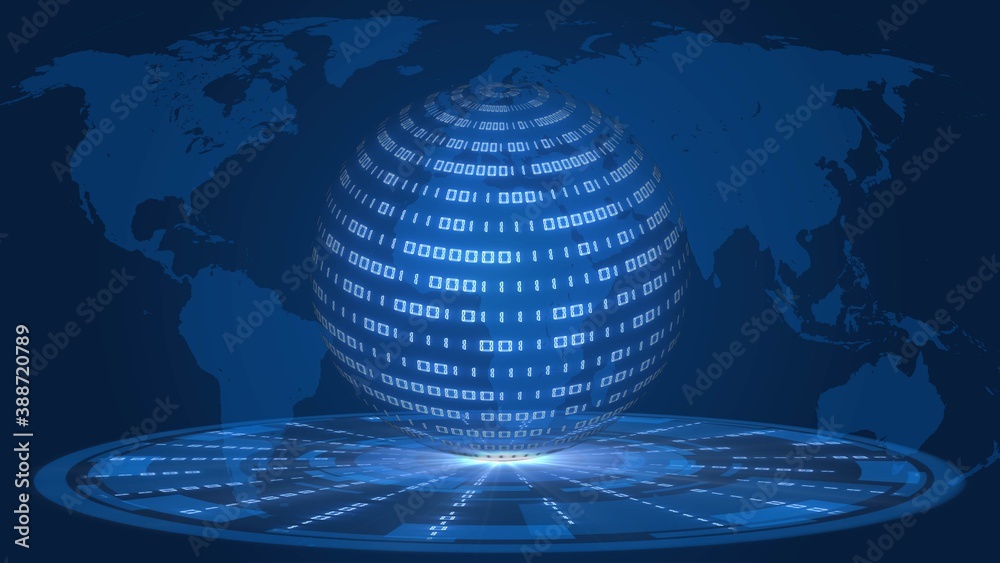 Poster abstract 3d data flow illustration - digital futuristic technology concept - sphere of binary code o