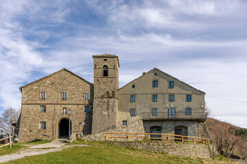 Fototapeta na wymiar The Sanctuary of Santi Pellegrino e Bianco in San Pellegrino in Alpe, border Tuscany Emilia Romagna, Italy