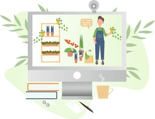 Obraz premium Home plants online. Online home plants shop concept flat style vector banner.