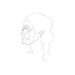 SINGLE-LINE DRAWING OF A FEMALE FACE 22. This hand-drawn, continuous, line illustration is part of a collection artworks inspired by the drawings of Picasso. Each gesture sketch was created by hand. 
