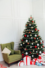 New Year's Home Christmas Tree with gifts decor holiday postcard