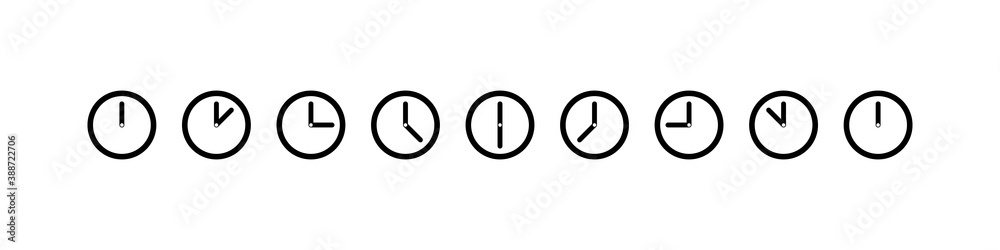 Wall mural time. time with clock. clock collection vector icons. time and clock line icons. vector illustration