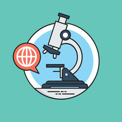 
A telescope with the globe graphic symbolizing research process 
