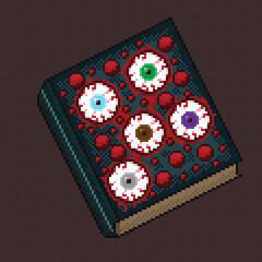 Obraz premium A horror-eyed book pixel art. Vector picture. Eyes book picture. Happy Halloween.