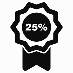 Medal icon and number twenty five percent. Guarantee illustration. Winner icon. Approval label. Reward. Vector icon.