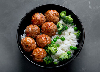 Homemade meatballs with rice