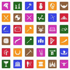 History Icons. White Flat Design In Square. Vector Illustration.