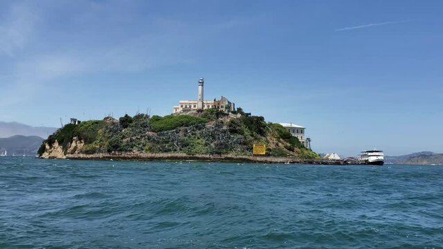 San Francisco, California - May, 2019 - Sailing in front of Alcatraz.