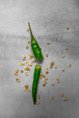 green chili peppers on the table