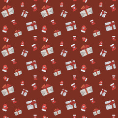 Watercolor Christmas pattern with toys