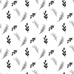Fototapeta na wymiar The pattern is a monochrome natural background. Painted sprigs of plants.